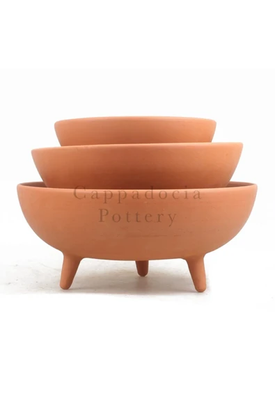 30cm Ayaklı Doğal Terleyen Çömlek Toprak Yayvan Saksı No.162 - 4