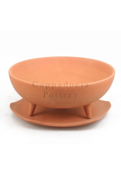 30cm Ayaklı Tabaklı Doğal Terleyen Çömlek Toprak Yayvan Saksı No.164 - 5