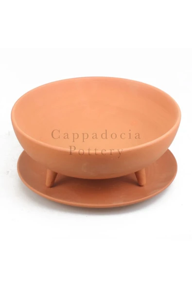 30cm Ayaklı Tabaklı Doğal Terleyen Çömlek Toprak Yayvan Saksı No.164 - 3