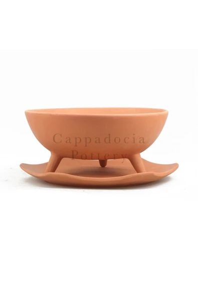 25cm Ayaklı Tabaklı Doğal Terleyen Çömlek Toprak Yayvan Saksı No.163 - 4