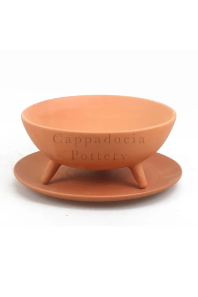 25cm Ayaklı Tabaklı Doğal Terleyen Çömlek Toprak Yayvan Saksı No.163 - 2