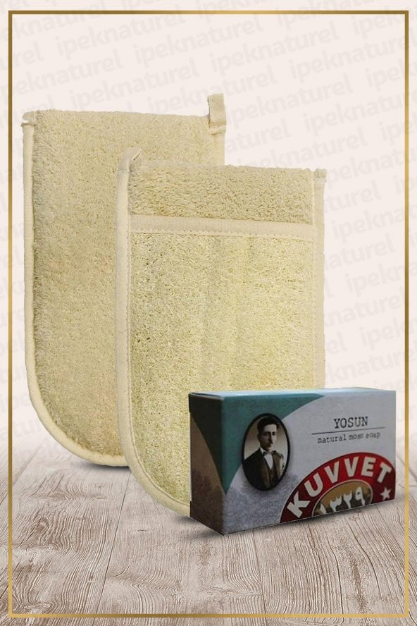 Kabak Lifi Kese Çift Taraflı El Geçmeli + Yosun Sabunu Banyo Hamam Kesesi Spa Seti