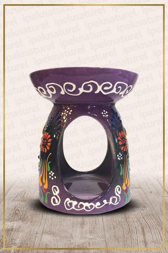 Nakış İşlemeli Seramik Buhurdanlık Mor