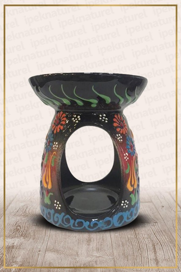 Nakış İşlemeli Seramik Buhurdanlık Siyah