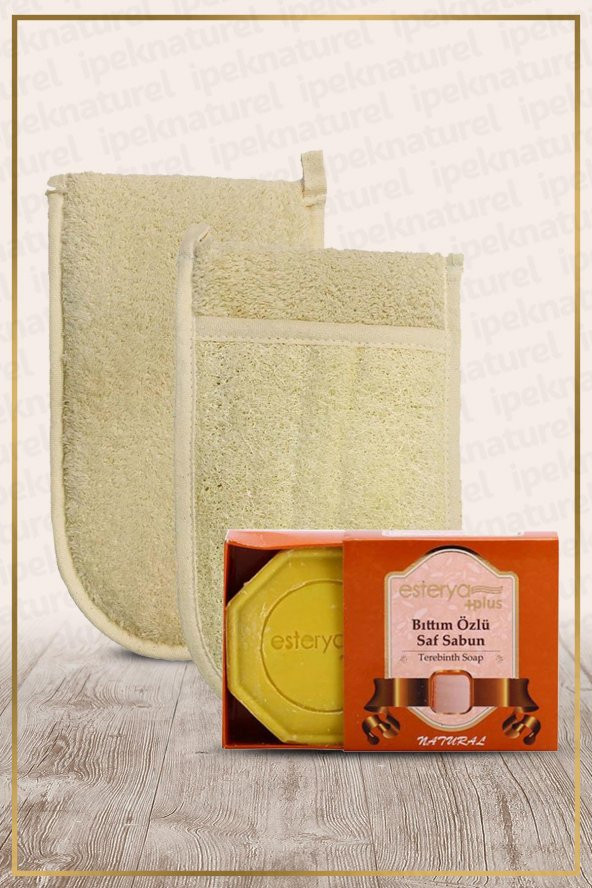 Kabak Lifi Kese Çift Taraflı El Geçmeli + Bıttım Sabunu Banyo Hamam Kesesi Spa Seti