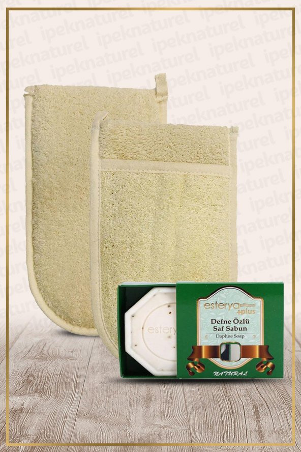 Kabak Lifi Kese Çift Taraflı El Geçmeli + Defne Sabunu Banyo Hamam Kesesi Spa Seti