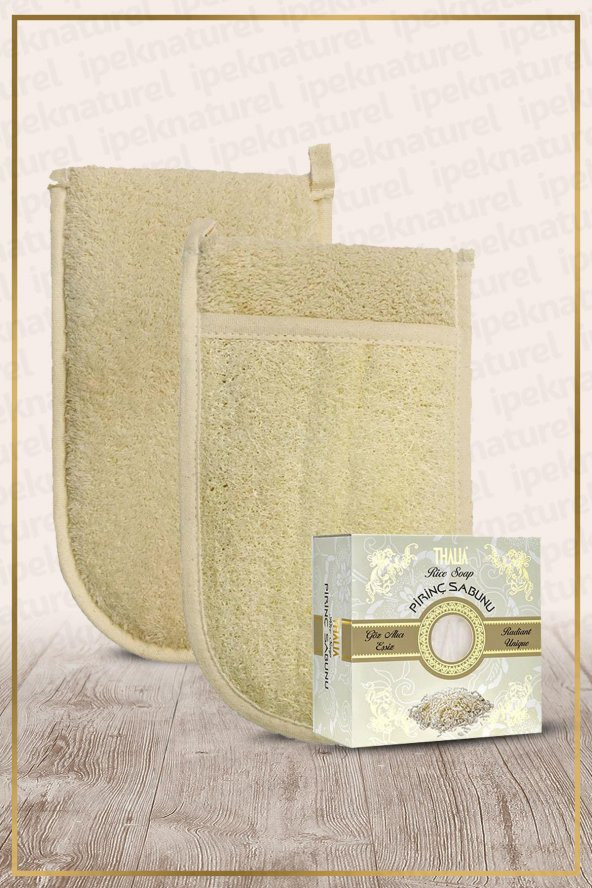 Kabak Lifi Kese Çift Taraflı El Geçmeli + Pirinç Sabunu Banyo Hamam Kesesi Spa Seti