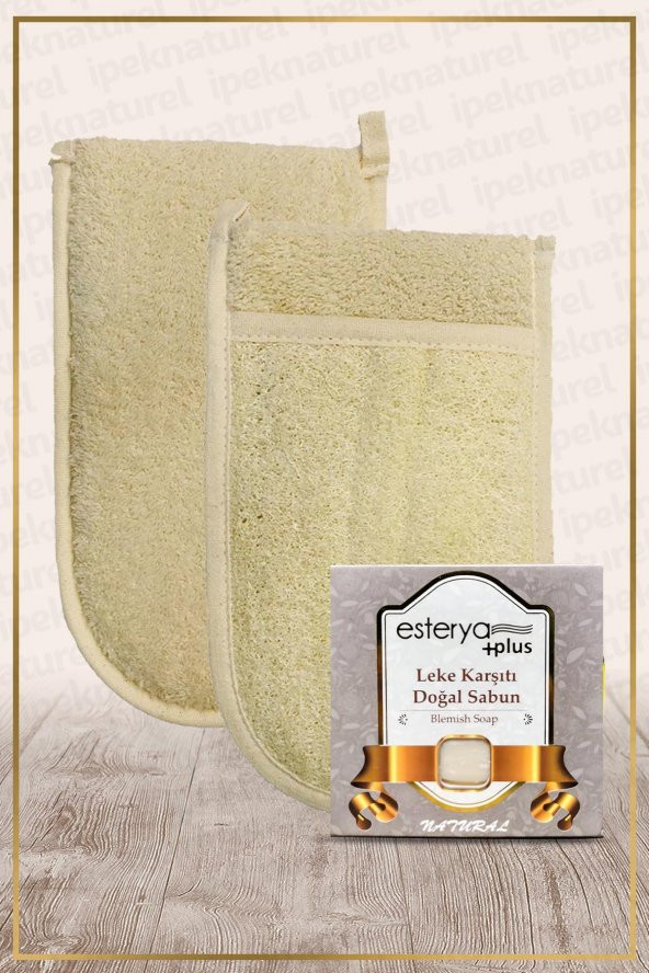 Kabak Lifi Kese Çift Taraflı El Geçmeli + Leke Karşıtı Sabunu Banyo Hamam Kesesi Spa Seti