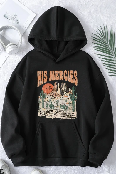 His Mercies Baskılı Oversize Sweatshirt - Resim 3