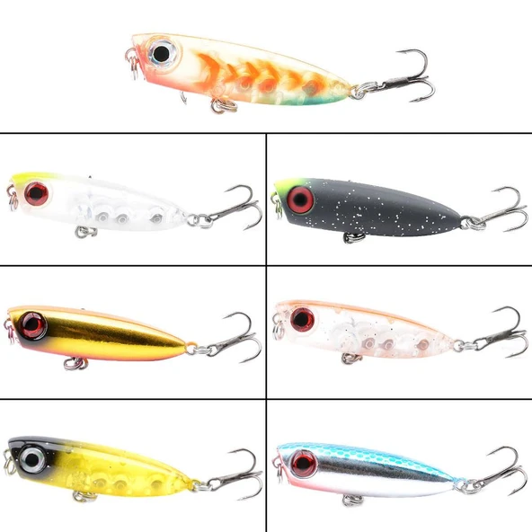 Valkyrie 7 Adet Zıpır Rapala Olta Yem Seti - 4.8cm - 3.8gr Bilyalı 3D Göz Karbon Çelik İğne 7 Farklı Renk - 4