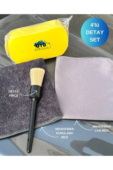 euroist 4’lü Profesyonel Araç Temizlik Seti – Mikrofiber Bez, Cam Bezi, Oto Sünger ve Detay Fırçası