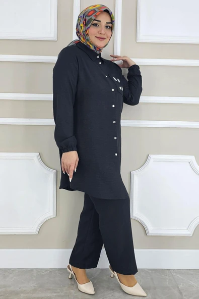 KADIN TAŞ DETAYLI CEPLİ TESETTÜR TAKIM - 5
