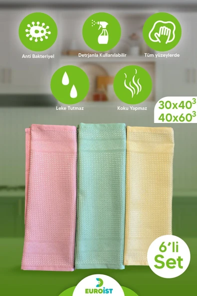 euroist 6 ADET Temizlik Bezi - Mikrofiber, Cam, Ayna, Mutfak, Banyo, Araç Temizlik Bezi (40x60 / 30x40CM) - 2