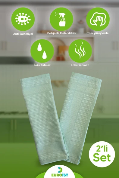 euroist 2'li Mikrofiber Temizlik Bezi - Cam, Ayna, Mutfak, Banyo, Araç Genel Temizlik Bezi (30/40 CM) YEŞİL - 2