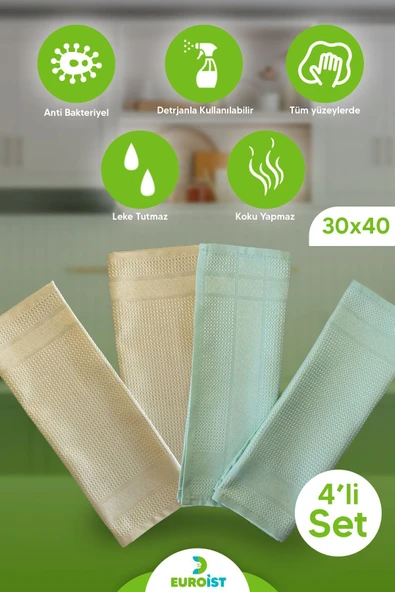 euroist 4'lü Mikrofiber Temizlik Bezi - Cam, Ayna, Mutfak, Banyo, Araç Genel Temizlik Bezi - 30x40 CM - 2