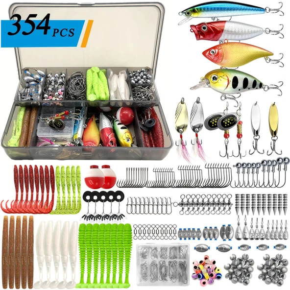 Valkyrie 354 Parça Balık Olta İğne Yem Seti Rapala Kurşun İğne Silikon Kaşık Çantalı Komple Set