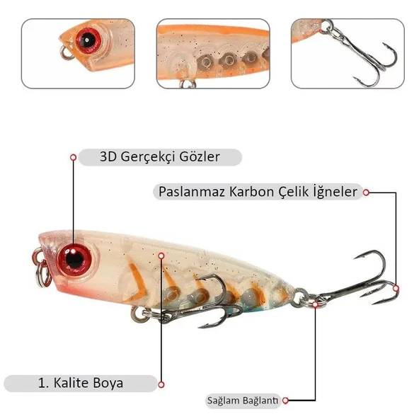 Valkyrie 7 Adet Zıpır Rapala Olta Yem Seti - 4.8cm - 3.8gr Bilyalı 3D Göz Karbon Çelik İğne 7 Farklı Renk - 3