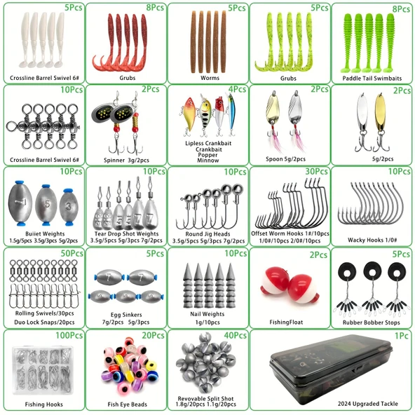 Valkyrie 354 Parça Balık Olta İğne Yem Seti Rapala Kurşun İğne Silikon Kaşık Çantalı Komple Set - 2