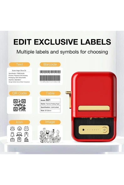 Niimbot B21S Bluetooth Termal Etiket Yazıcı - Kırmızı - 2