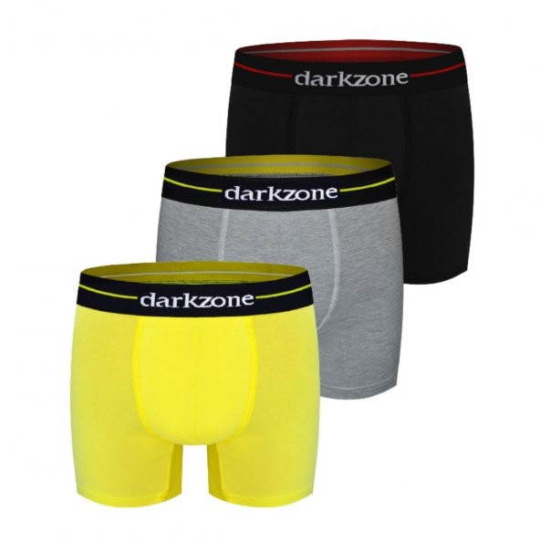 Darkzone 3'lü Siyah-Gri-Sarı Likralı Erkek Boxer Set