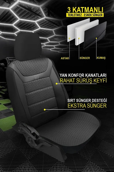 KURRA STORE Dacia Logan Mcv Ambiance 1.6 Lpg Euro5 5 Kisilik 2012 Trend Serisi Tay Tüyü Oto Koltuk Kılıfı füme - 2