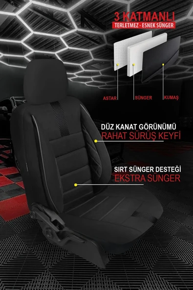 KURRA STORE Toyota Aygo (FACELİFT 2018) 1.0 Vvt-i (72 HP) 2019 Trend Serisi Tay Tüyü Oto Koltuk Kılıfı Siyah - 2