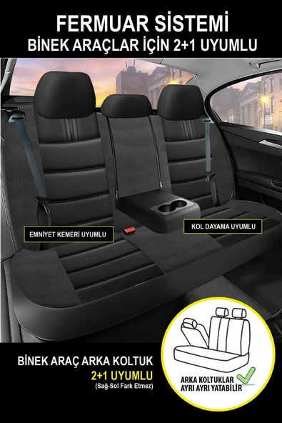 KURRA STORE Dacia Logan Mcv Ambiance 1.6 Lpg Euro5 7 Kisilik 2012 Trend Serisi Tay Tüyü Oto Koltuk Kılıfı Siyah - 3