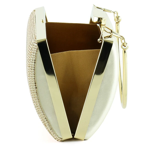 Erkan Saçmacı Altın Saten Kristal Taşlı Metal Saplı Abiye El Çantası - 3