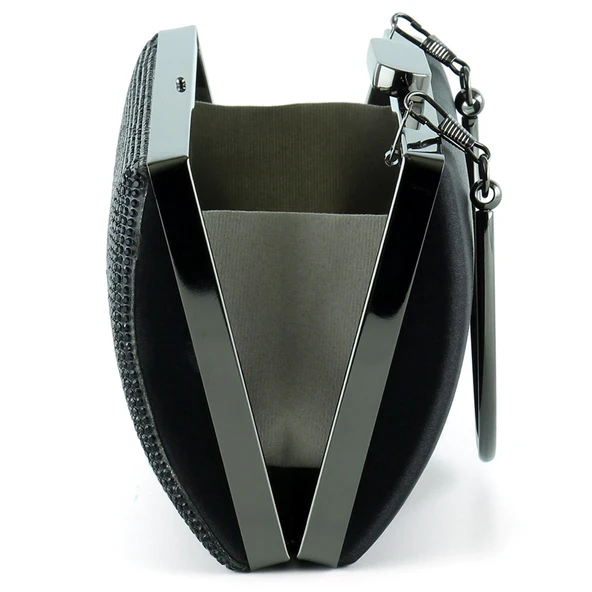 Erkan Saçmacı Siyah Saten Kristal Taşlı Metal Saplı Abiye El Çantası - 3