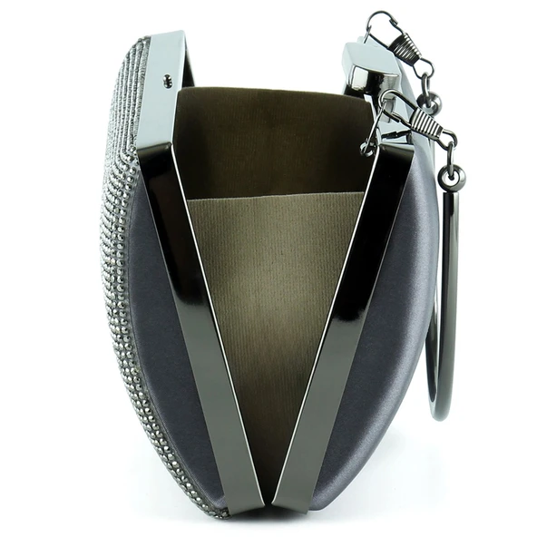 Erkan Saçmacı Antrasit Saten Kristal Taşlı Metal Saplı Abiye El Çantası - 3