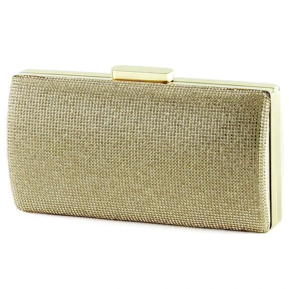 Erkan Saçmacı Altın Saten Kristal Taşlı Metal Saplı Abiye El Çantası