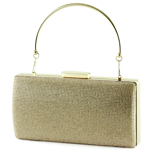 Erkan Saçmacı Altın Saten Kristal Taşlı Metal Saplı Abiye El Çantası - 2