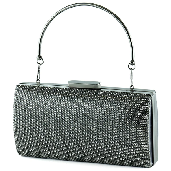 Erkan Saçmacı Antrasit Saten Kristal Taşlı Metal Saplı Abiye El Çantası - 2