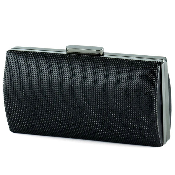 Erkan Saçmacı Siyah Saten Kristal Taşlı Metal Saplı Abiye El Çantası