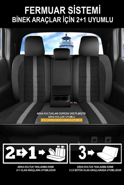 KURRA STORE Dacia Logan Mcv Ambiance 1.6 Lpg Euro5 7 Kisilik 2013 VERUL SERİSİ TAM SET OTO KOLTUK KILIFI SİYAH - 2