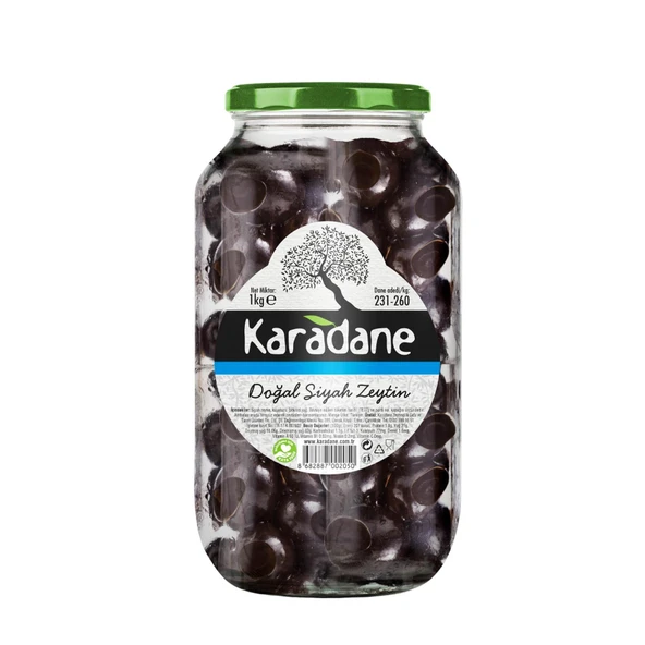 Karadane Doğal Siyah Zeytin 231-260 Kalibre 1000 g ℮