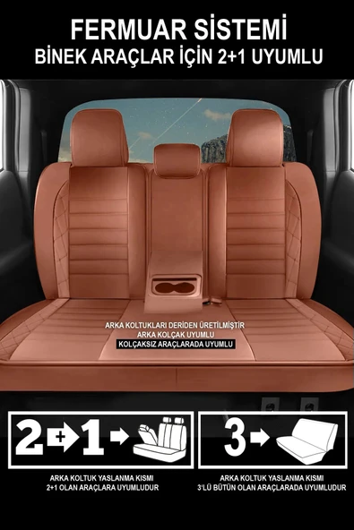 KURRA STORE Dacia Lodgy Stepway 1.5 Dci 110 5 Kisilik 2017 DERİ TAM SET OTO KOLTUK KILIFI TABA - Resim 4