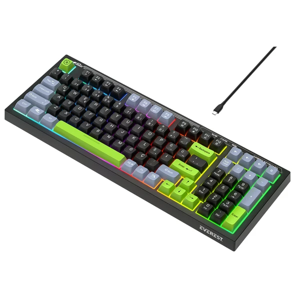 Everest KB-98 SILENT Siyah/Gri/Yeşil SESSİZ Rainbow Q Membrane Oyuncu Klavyesi - 2