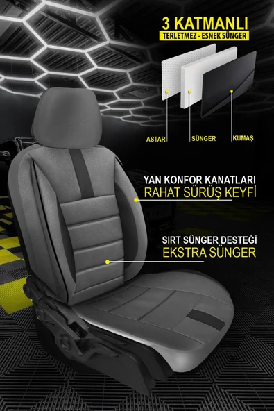 KURRA STORE Volkswagen Sharan 1.4 Tsı (150 Hp) Bmt Dsg 2013 Trend TAY TÜYÜ Oto Koltuk Kılıfı GRİ - Resim 2