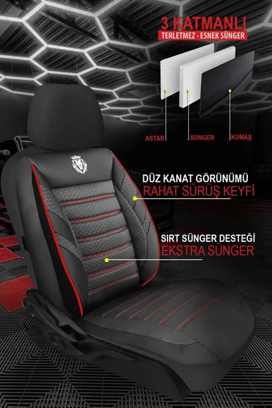 KURRA STORE Volkswagen Kaefer Cabrio (15) 1303 1.3 (44 Hp) 1979 Trend JAKAR Oto Koltuk Kılıfı KIRMIZI - Resim 2