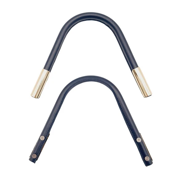 Çanta Aksesuar Suni Derili Metal Çanta Sapı Lacivert Renk Light Gold Metal - 4