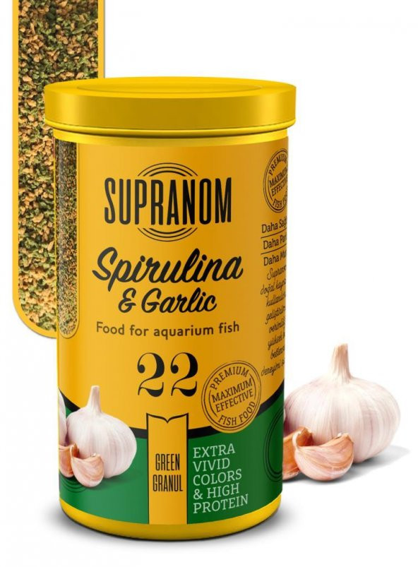 Supranom tüm balıklar için spirulina& garlic green granul 250ml (22)
