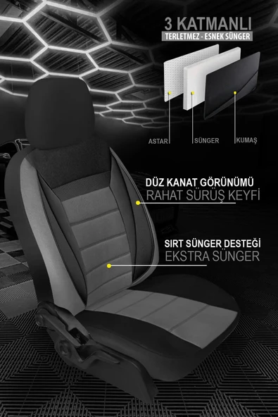 KURRA STORE Kia Quoris I (facelift 2015) 3.8 Gdı V6 (334 Hp) 2018 Trend Serisi Tay Tüyü Oto Koltuk Kılıfı Füme - 2