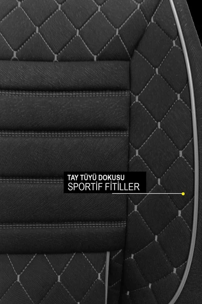 KURRA STORE Ford Fiesta uyumlu tam set 5 koltuk tay tüyü oto koltuk kılıfı beyaz dikiş detaylı - 2