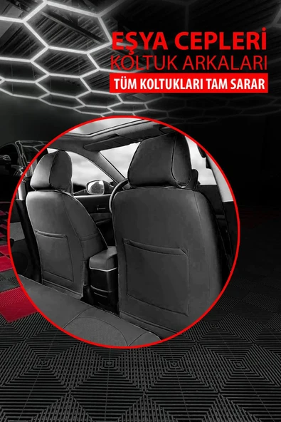 KURRA STORE Opel Combo uyumlu tam set 5 koltuk tay tüyü oto koltuk kılıfı beyaz dikiş detaylı - 3