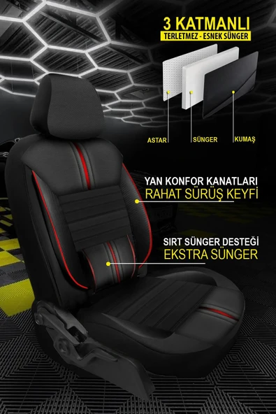 KURRA STORE Honda Inspire (UA1/UA2) 2.5 I 20v S (190 HP) 1996 Trend Carbon Oto Koltuk Kılıfı Kırmızı - 2