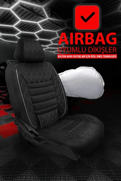 KURRA STORE Audi A80 uyumlu tam set 5 koltuk tay tüyü oto koltuk kılıfı beyaz dikiş detaylı - 5