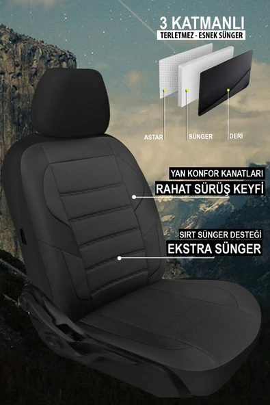 KURRA STORE Citroen Xsara Picasso  Uyumlu 5 KOLTUK TAM SET pike KUMAŞ OTO KOLTUK KILIFI SİYAH - 2
