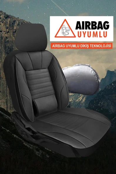 KURRA STORE Nissan Navara  Uyumlu 5 KOLTUK TAM SET DERİ BEL DESTEKLİ OTO KOLTUK KILIFI SİYAH - 2