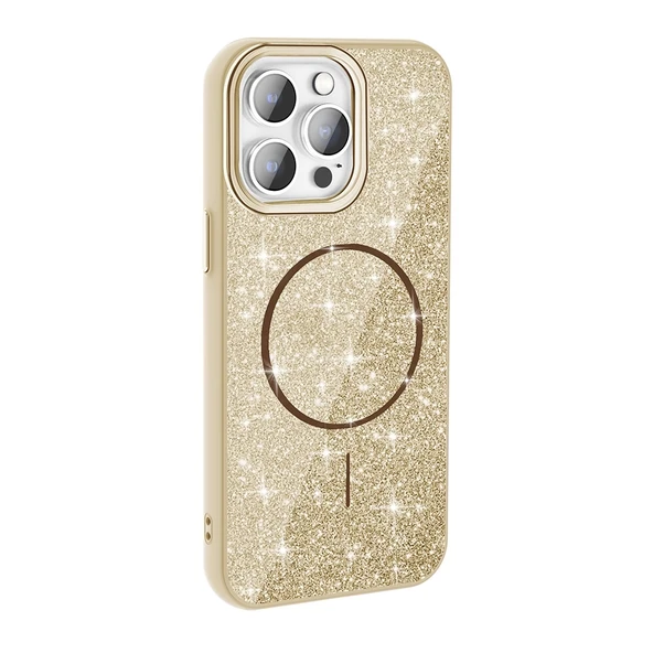 Apple iPhone 14 Pro Max Kılıf M-safe Şarj Özellikli Parlayan Simli Zore Okso Kapak - Resim 7